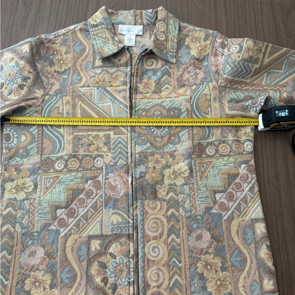 Susan Graver Womens Medium Tapestry Zip Front Jacket Multicolor Floral Geometric - Picture 10 of 13